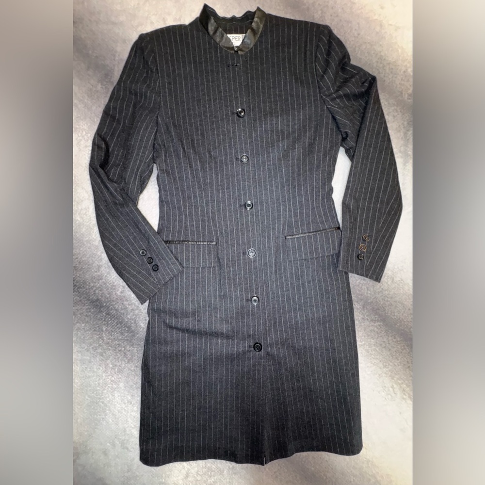 (A9) Kasper Vintage VTG Black Charcoal Pinstripe Tailored‎ Jacket Coat Dress 6